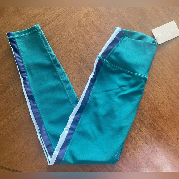 Wilo The Label Women’s Colorblock Ribbed Leggings Gym Workout‎ Pants Green S NWT - Picture 1 of 12